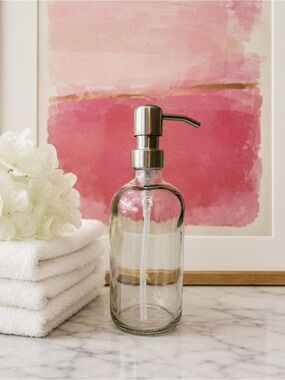 SET OF 2: 16 OZ. GLASS SOAP DISPENSER W/ METAL PUMP (CLEAR GLASS/SILVER PUMP)